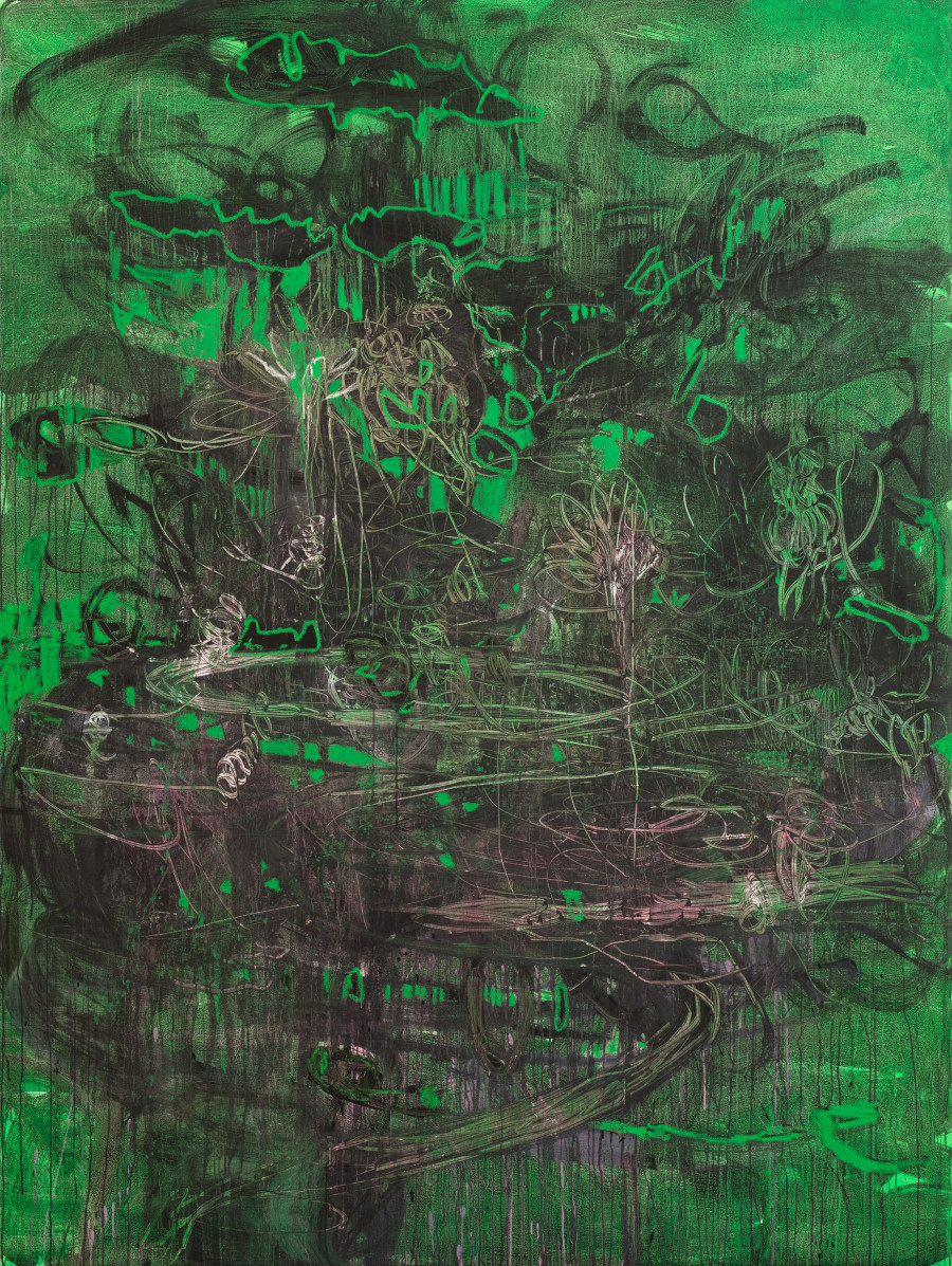 Rebekka Steiger, «if I wear my heart out on my sleeve», 2019, Öl, Tempera und Ölkreide auf Leinwand, 240 × 180 cm © Rebekka Steiger und Galerie Urs Meile, Beijing-Luzern