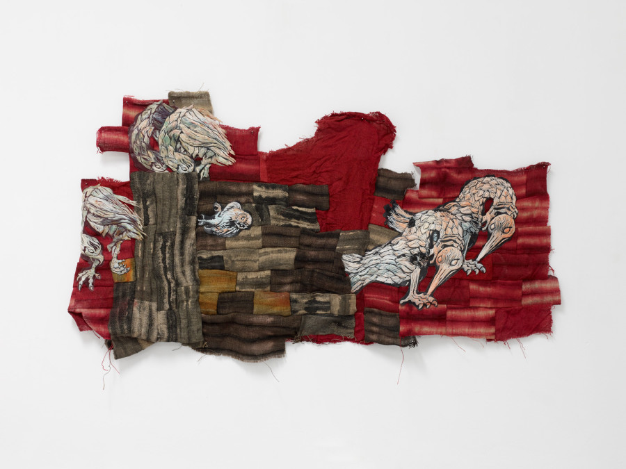 A Chained Chain, 2022, cast silicone on dyed jute, pigment, 60 × 120 cm