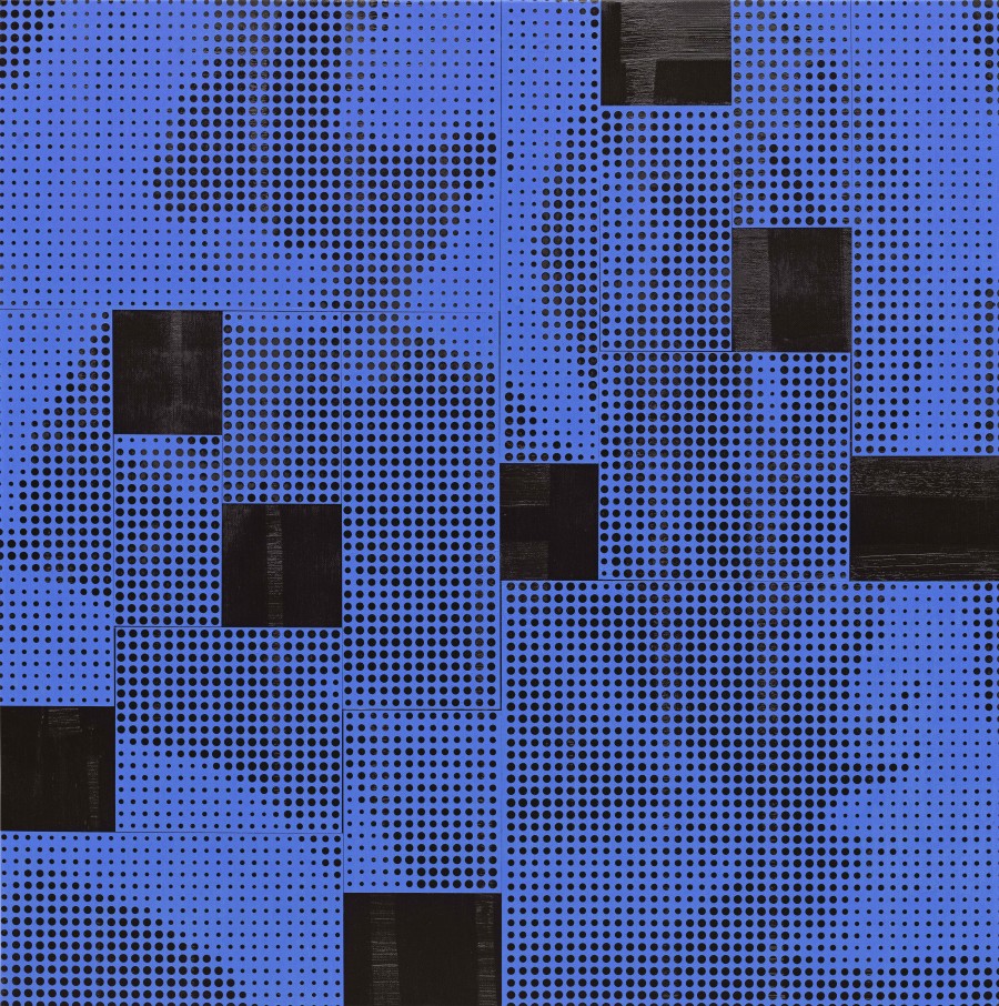 Yves Zurstrassen, 20 08 07 FOND BLEU, 2020, huile sur toile, 130x130 cm.