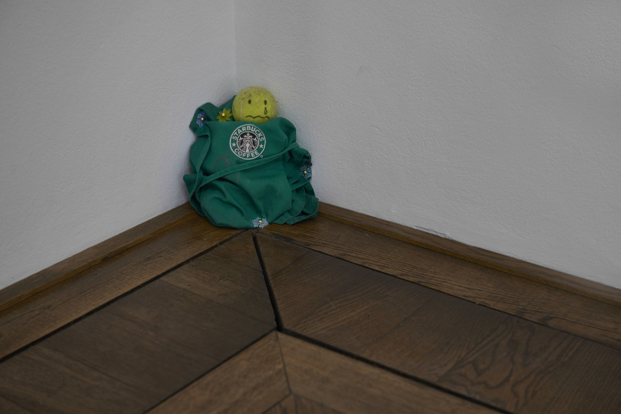 Camille Blatrix, installation view, Standby Mice Station, Kunsthalle Basel, 2020, view on ...By Me, 2020. Photo: Philipp Hänger / Kunsthalle Basel. Courtesy of the artist; Galerie Balice Hertling, Paris, and Andrew Kreps Gallery, New York