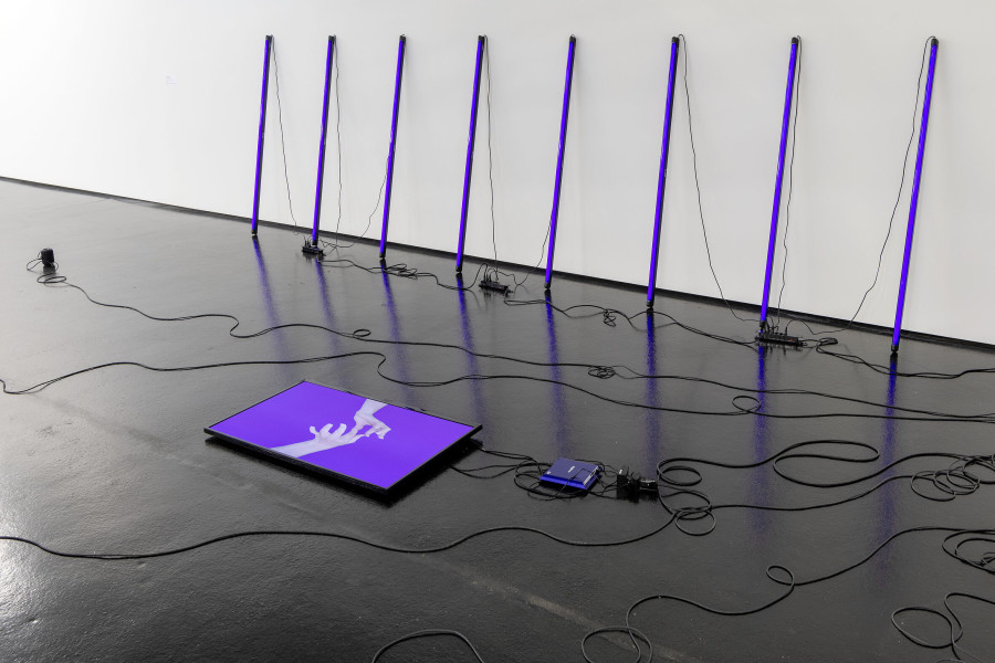 Rolf Winnewisser, Porträt des Malers: als Roulette spielender Lazarus, als Brücke über dem Abgrund, als ein im Zick – Zack Gehender, ein wandernder Begriff, durch Leerformen hindurchschauender, endlich dort angekommen wo es nicht mehr weiter geht, als „Kopfüber“, der jeden Morgen den grossen Stein im Garten mit den Worten: „guten Morgen älterer Bruder“ begrüsst, als ein durch die Everglades flüchtender, die Zeitzeilen als gestrandete Wale deutender, mit dem „Lob der Zweiheit“ und der „Figur des Dritten“ im Gepäck, als Schnittpunkt und Brennpunkt, mehrfach gefaltet, out of focus, einem Rebus ähnlich, schwingend und kippend, auf dem Bildschirm seines Armaturenbrettes, mit Eintragungen ad infinitum.....,, 2020 Acryl auf Baumwolle, 220 × 280 cm Foto: René Rötheli