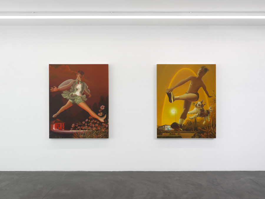 Left: The Fool II, 2021. Acrylic on wooden panel, 152.4 x 121.9 x 6.3 cm. Right: The Fool, 2021. Acrylic on wooden panel, 152.4 x 121.9 x 6.3 cm. Photo credit: Annik Wetter