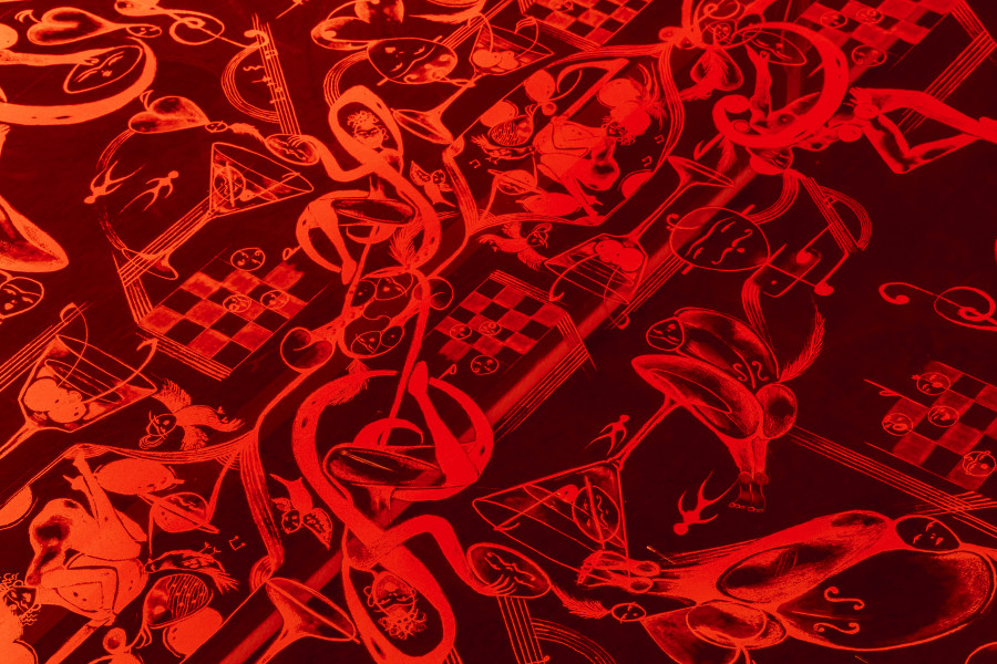 Installation view Sadaf H. Nava, Fabulas Score, schwarzescafé | Luma Westbau, Zurich, 2022. Photo: Nelly Rodriguez