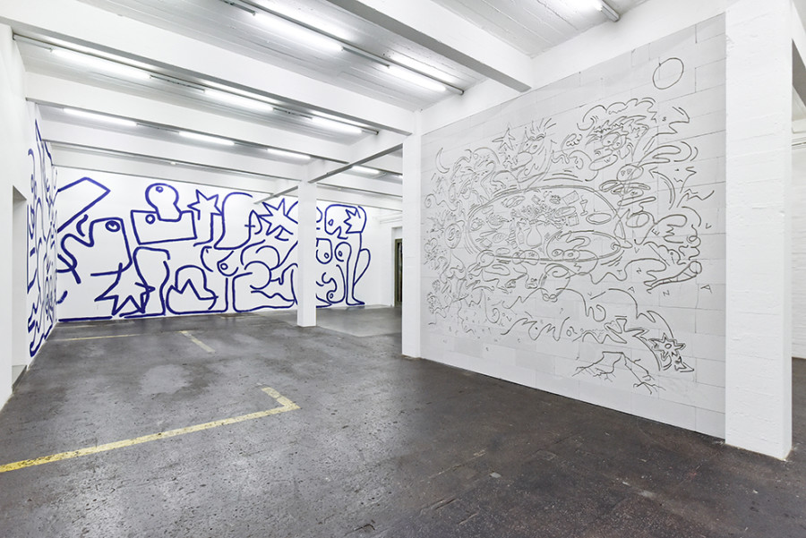 Exhibition view «La fine ligne», with works from Marine Julié and Simon Paccaud. Photo: Kunst Halle Sankt Gallen, Sebastian Schaub