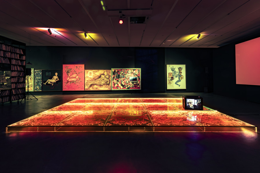 Installation view Sadaf H. Nava, Fabulas Score, schwarzescafé | Luma Westbau, Zurich, 2022. Photo: Nelly Rodriguez