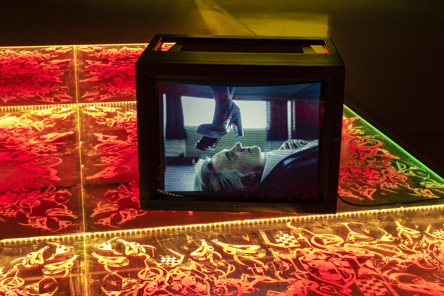 Installation view Sadaf H. Nava, Fabulas Score, schwarzescafé | Luma Westbau, Zurich, 2022. Photo: Nelly Rodriguez