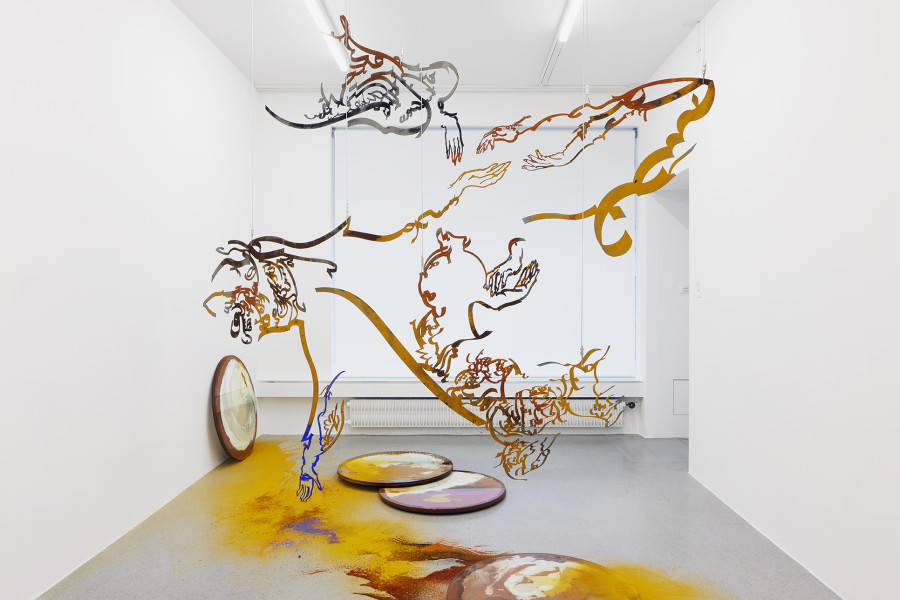 Monia Ben Hamouda, Installation view The Eye, the Hands, the Lunacy of Lunar Sightings, Solo show curated by Anissa Touati, jevouspropose, Zurich, 2022. Courtesy of the artist and ChertLüdde, Berlin. Photo: Hannes Heinzer