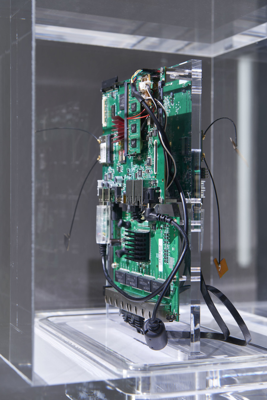 Installation view, INFORMATION (Today), Kunsthalle Basel, 2021, view on Trevor Paglen, Autonomy Cube, 2015. Photo: Philipp Hänger / Kunsthalle Basel