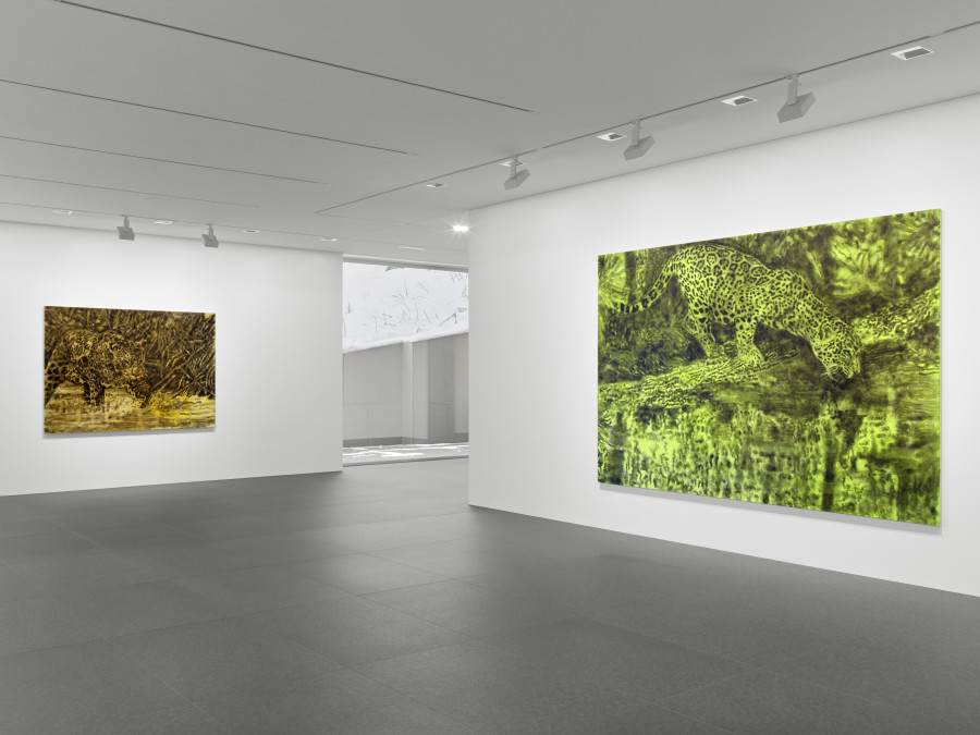 St. Moritz, Galerie Andrea Caratsch, Dokoupil – Leopards, 6.12.2021–22.4.2022, installation view.