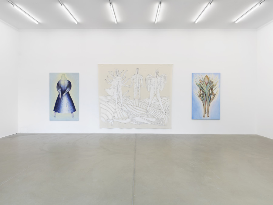 Installationsansicht Kosmos Emma Kunz. Eine Visionärin im Dialog mit zeitgenössischer Kunst 2.3. – 24.5.2021, Aargauer Kunsthaus, Aarau. Mathilde Rosier Blind Swim 6, 2017 Intensive field and the electric body, 2020 Blind Swim 22, 2018. Foto: Conradin Frei, Zürich