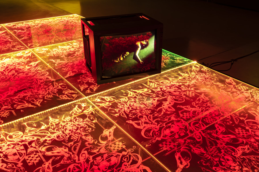 Installation view Sadaf H. Nava, Fabulas Score, schwarzescafé | Luma Westbau, Zurich, 2022. Photo: Nelly Rodriguez