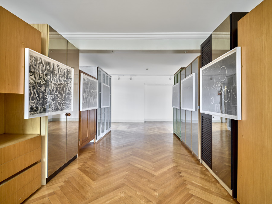 Installation view (from left to right), Tito Honegger, Sans titre (series) , 2005, monotype on silk paper, 72.5 x 100 cm. Photo: Serge Fruehauf. Courtesy: Collection FCAC