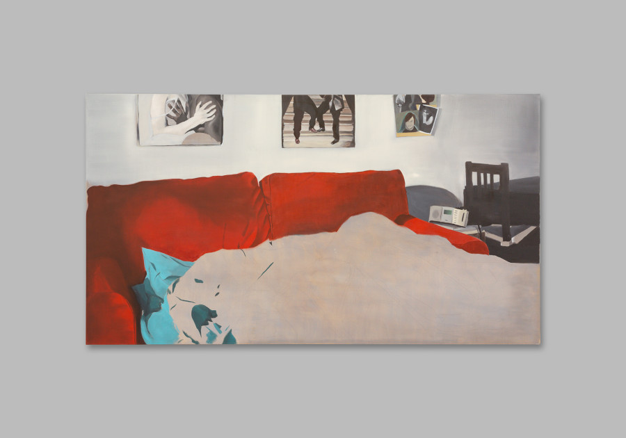 Deborah-Joyce Holman, half valve/ sustain nonchordalpitch, 2022, Oil on linen canvas, 125 x 225 cm. Photo: Philipp Rupp. Courtesy: of Sentiment and the artist