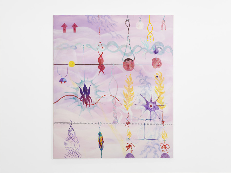 Melisa Sabir, Gehängsel, Oil on Canvas, 150 × 125 cm, 2020 / Photo: Cedric Mussano / Courtesy: the artist and Kirchgasse Gallery