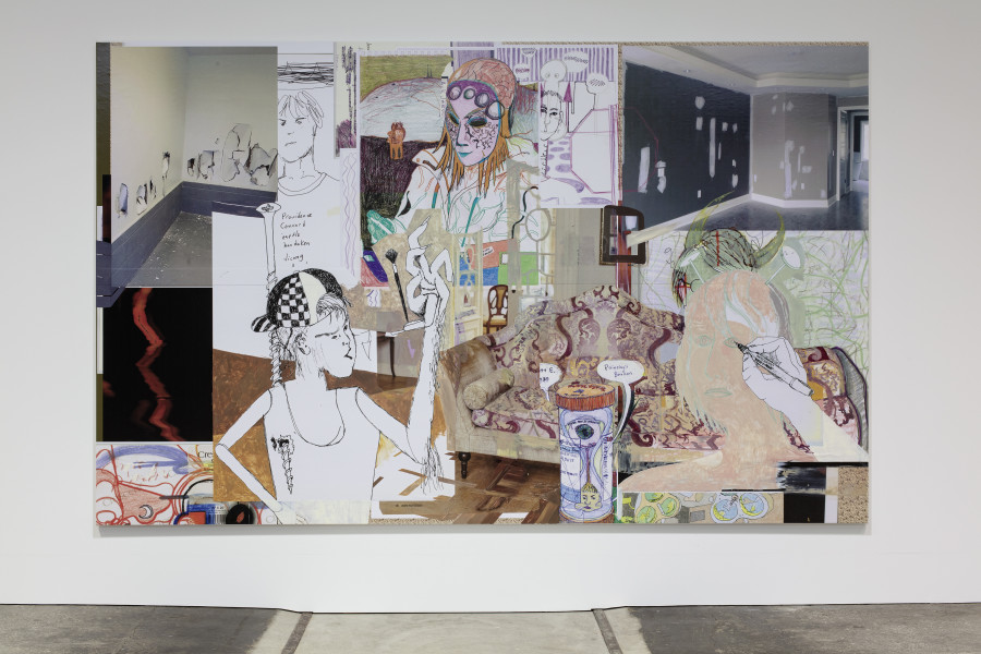 Michael Williams, MPGA (5), 2021, Öl und UV-Druck auf Fotopapier, auf Leinwand aufgezogen, 247,65 × 398,78 cm, © Michael Williams. Courtesy der Künstler, Galerie Eva Presenhuber, Zürich und New York, Gladstone Gallery, New York und Brüssel, und David Kordansky Gallery, Los Angeles, Foto: Stefan Rohner