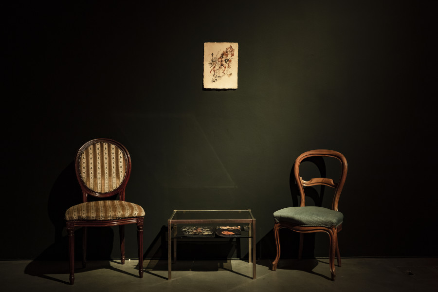 Installation view Sadaf H. Nava, Fabulas Score, schwarzescafé | Luma Westbau, Zurich, 2022. Photo: Nelly Rodriguez