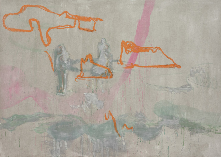 Rebekka Steiger, «loin d’équilibre», 2019, Gouache, Öl, Tempera, Ölkreide und Bleistift auf Leinwand, 170 x 240 cm © Rebekka Steiger und Galerie Urs Meile, Beijing-Luzern