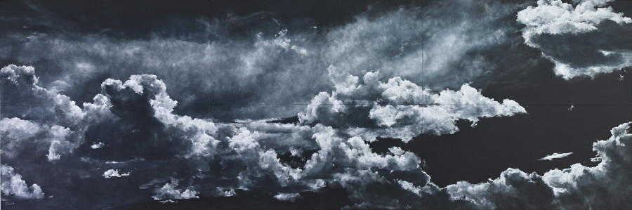 Tacita Dean, Cúmulo, 2016. Chalk on blackboard, 244 × 732 cm, 6 pieces, total dimensions. Fondation Beyeler, Riehen/Basel © Tacita Dean Photo: Mark Niedermann