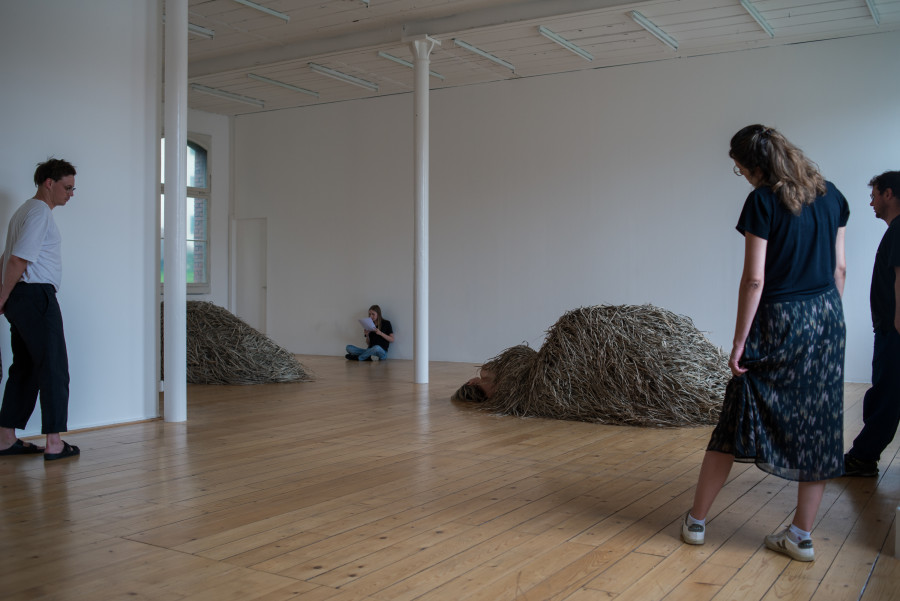 Performance documentation, Georgia Sagri, Shelter_Refuge, Kunsthalle Friart Fribourg, 2022, Photo Stathis Mamalakis ©Georgia Sagri