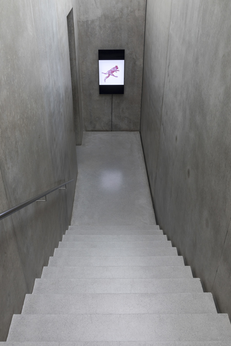 Unprecedented Times Installation view staircase second floor, Kunsthaus Bregenz, 2020 Marianna Simnett Dance, Stanley, Dance, 2020   Courtesy of the artist Photo: Markus Tretter (c) Kunsthaus Bregenz