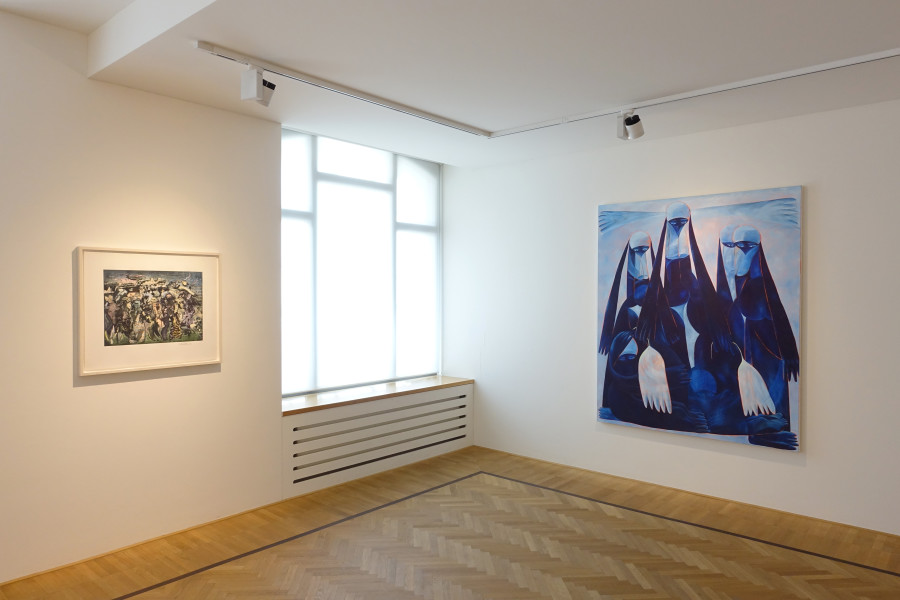 Installation shots of "Don't Fuck With Our Human" with works by Ali Banisadr, Kim Dingle, Christina Forrer, Xiao Guo Hui, Tahnee Lonsdale, Annie Morris exhibited at Galerie Fabian Lang, (17.09.2022-05.11.2022). Credit: Courtesy of the artists and Galerie Fabian Lang. Copyright: © Fabian Lang