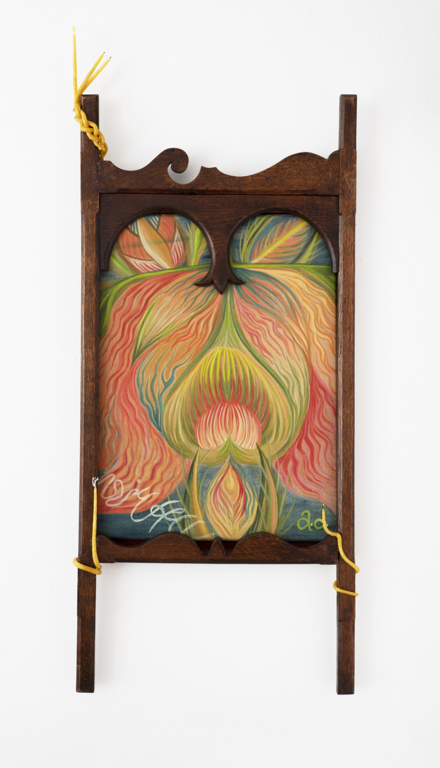 Ayla Dmyterko, Patterns under the plough, 2021. Oil on linen with found wooden frame. 102 x 44 x 6 cm. Unique. Courtesy of the artist and VITRINE London/Basel