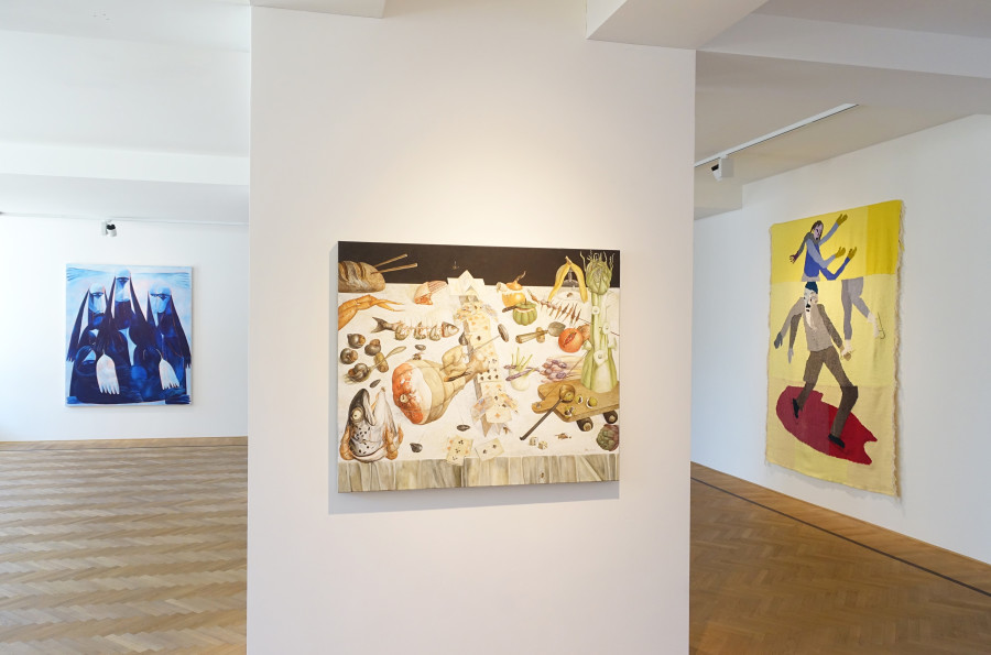 Installation shots of "Don't Fuck With Our Human" with works by Ali Banisadr, Kim Dingle, Christina Forrer, Xiao Guo Hui, Tahnee Lonsdale, Annie Morris exhibited at Galerie Fabian Lang, (17.09.2022-05.11.2022). Credit: Courtesy of the artists and Galerie Fabian Lang. Copyright: © Fabian Lang