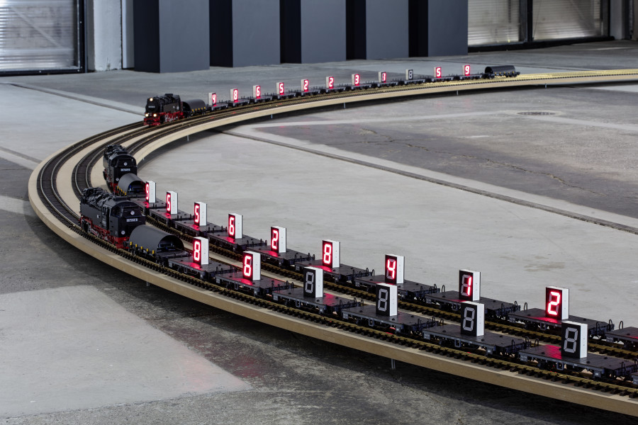 Tatsuo Miyajima, Three Time Train (Counter Train), 2011, Installation view Lokremise St.Galien, Kunstmuseum St.Galien, Photo: Stefan Rohner
