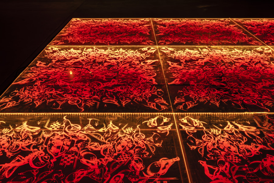 Installation view Sadaf H. Nava, Fabulas Score, schwarzescafé | Luma Westbau, Zurich, 2022. Photo: Nelly Rodriguez