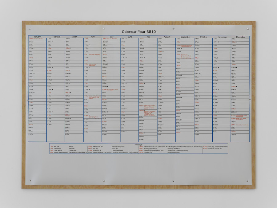 Philipp Simon, Year 3810, UV Print, Paper, Wood, Rivets, 122 × 89 cm, 2022 / Photo: Cedric Mussano / Courtesy: the artist and Kirchgasse Gallery