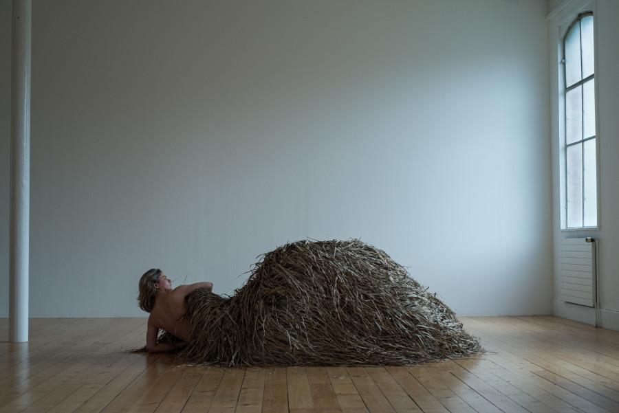 Performance documentation, Georgia Sagri, Shelter_Refuge, Kunsthalle Friart Fribourg, 2022, Photo Stathis Mamalakis ©Georgia Sagri