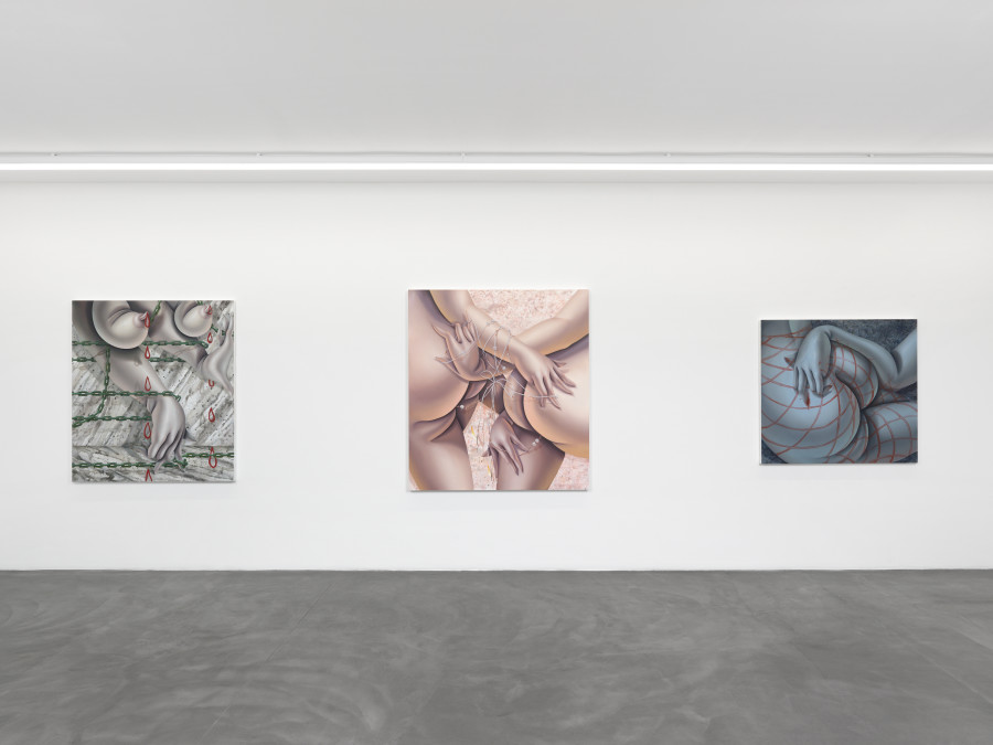 Exhibition view, Sarah Slappey, Tenderizer, Galerie Maria Bernheim, 2020. Photo Credit: Annik Wetter.