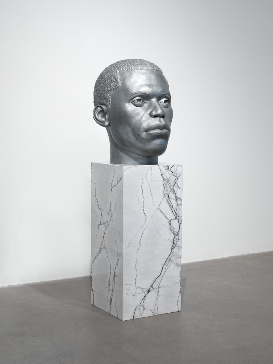 Thomas J Price, Numen (Shifting Votive One), 2016, Aluminium, marble, 187 x 57 x 63 cm / 73 5/8 x 22 1/2 x 24 3/4 in, PRITJ110199. © Thomas J Price. Courtesy the artist and Hauser & Wirth. Photo: Ken Adlard