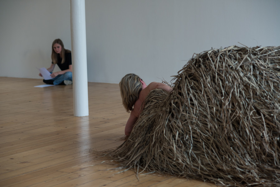 Performance documentation, Georgia Sagri, Shelter_Refuge, Kunsthalle Friart Fribourg, 2022, Photo Stathis Mamalakis ©Georgia Sagri