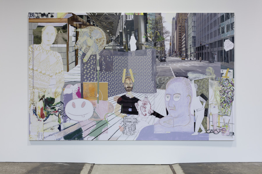 Michael Williams, MPGA (6), 2021, Öl und UV-Druck auf Fotopapier, auf Leinwand aufgezogen, 247,65 × 398,78 cm, © Michael Williams. Courtesy der Künstler, Galerie Eva Presenhuber, Zürich und New York, Gladstone Gallery, New York und Brüssel, und David Kordansky Gallery, Los Angeles, Foto: Stefan Rohner