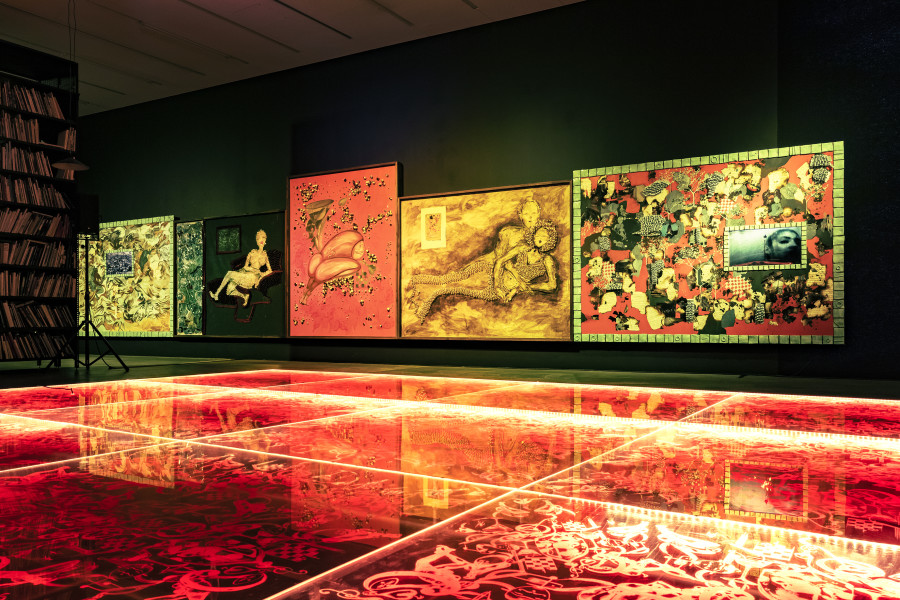 Installation view Sadaf H. Nava, Fabulas Score, schwarzescafé | Luma Westbau, Zurich, 2022. Photo: Nelly Rodriguez