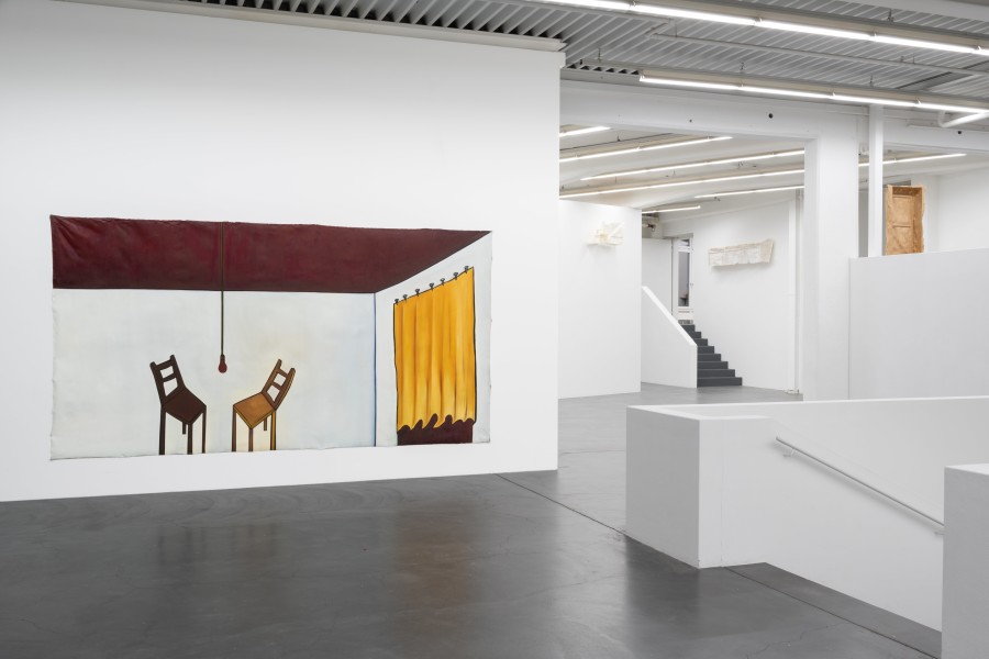 Inka ter Haar, LOVE 3/15, 2019/2020; Ester Alemayehu Hatle, Immobilien Stadt, 2022; Durable plastic, trashed for the replacement, 2022; Looking at all that might be lost (Back to refurbishments and demolitions), 2022. Installation view Kunsthaus Baselland 2022. Photo: Finn Curry