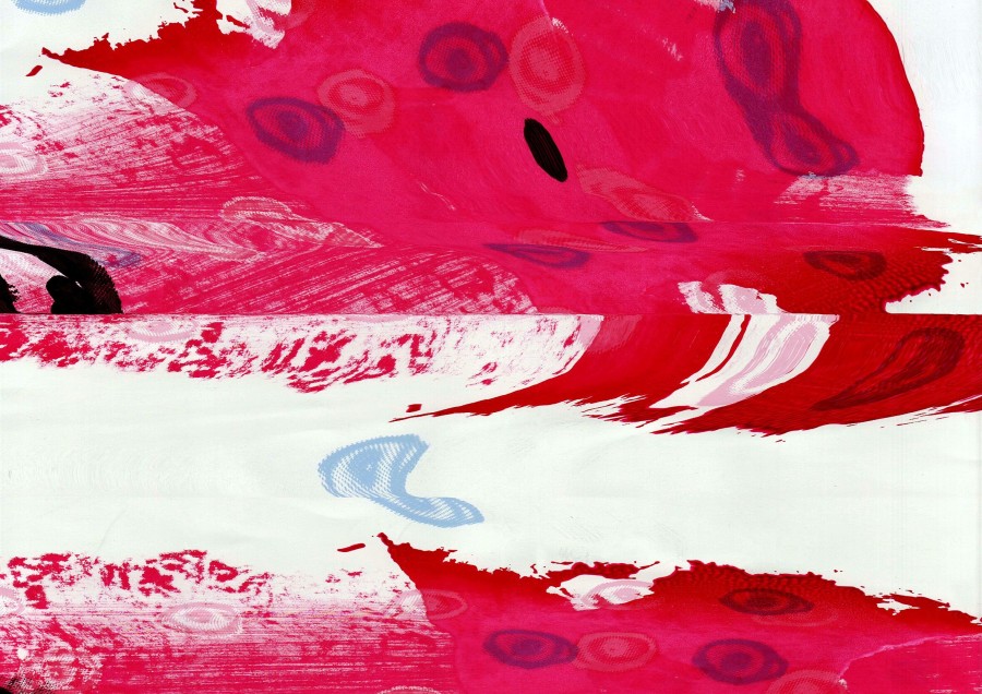 Rachele Monti "Not far from inaccessible involvement", 2018 Curtain (cotton, acrilyc paint), silkscreen prints, hand scanner, laptop, beamer, text Performance A cold open show, ISO, Amsterdam, 2018 © Rachele Monti