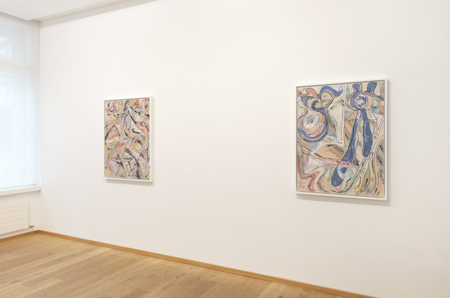 Exhibition view, Pastel House, Anya Kielar and Johannes VanDerBeek, Livie Fine Art, 2022. Photo by Esther Mathis. Courtesy of the artist and Livie Fine Art