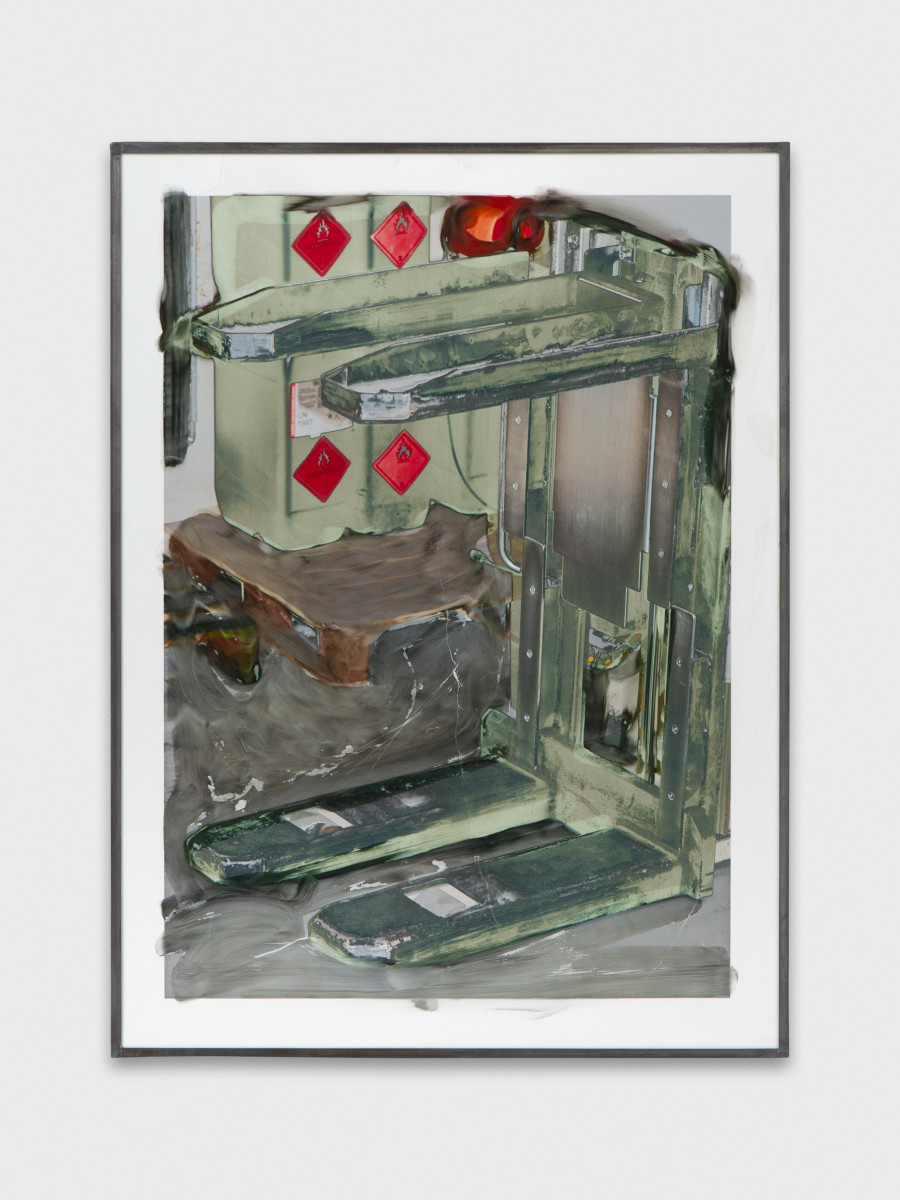 Jean-Vincent Simonet, Untitled (heirloom), 2022, Inkjet print on plastic foil, fingertips intervention, handmade lead frame, anti-reflective glass, 42 × 31cm. Photography:  Philipp Rupp / Julien Gremaud. Courtesy of Sentiment and the artist