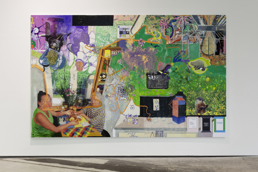 Michael Williams, MPGA (3), 2020, Öl und UV-Druck auf Fotopapier, auf Leinwand aufgezogen, 247,65 × 398,78 cm, © Michael Williams. Courtesy der Künstler, Galerie Eva Presenhuber, Zürich und New York, Gladstone Gallery, New York und Brüssel, und David Kordansky Gallery, Los Angeles, Foto: Stefan Rohner