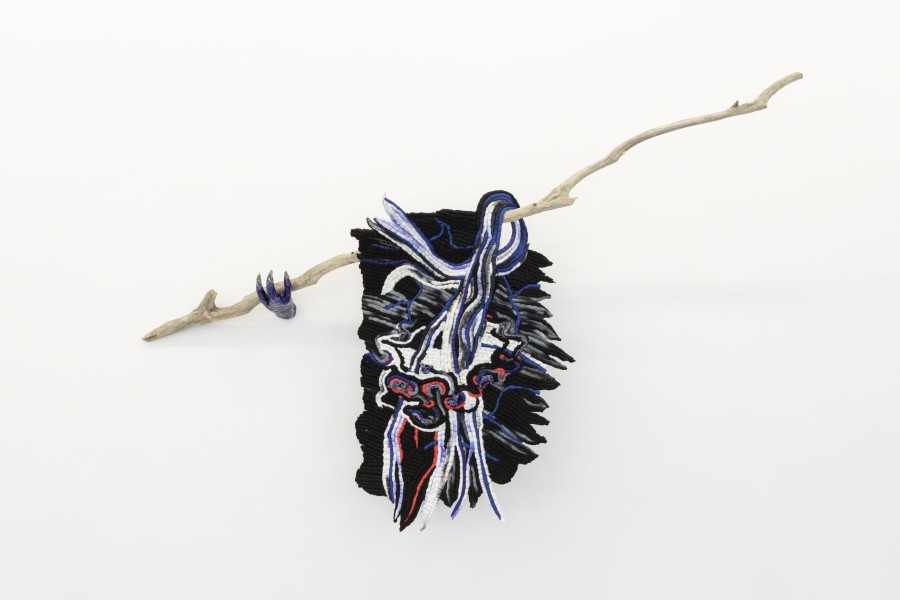 There Was a Storm / Organic Soul II. Spray Paint, Fabric, Glaced Ceramic, Wood 130 x 190 x 43 cm, Markéta Jachimova, MY HANDS, KALI Gallery, Installation view, 2022