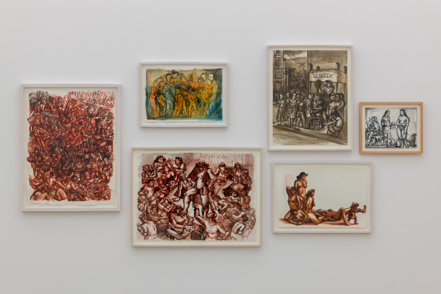 Installationsansicht Köpfe, Küsse, Kämpfe. Nicole Eisenman und die Modernen, 29.1. – 24.4.2022, Aargauer Kunsthaus, Aarau. Foto: ullmann.photography