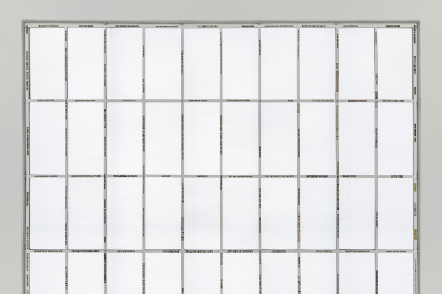 Weapons 2022 Newspaper and acrylic on cardboard, Courtesy the artist and Weiss Falk, Basel / Zurich