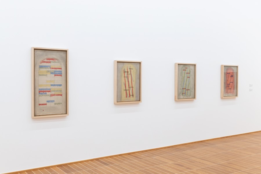 Brice Marden, Werke aus der Serie "Window Study", 1985, Bleistift und Aquarell auf Papier, auf Holzrahmen aufgezogen. Credit: Kunstmuseum Basel, © 2022, Pro Litteris, Zurich, Foto: Jonas Hänggi