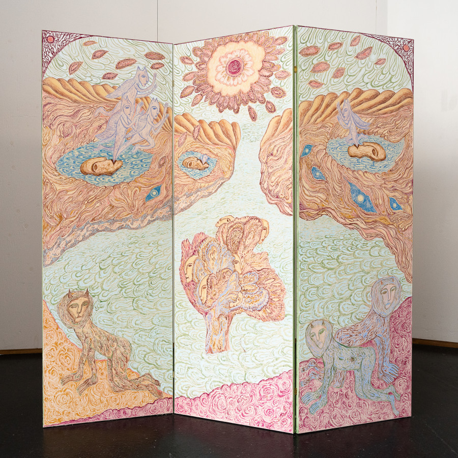 Cecilia Fiona, The weight of the world/Sky-sea, 2021. Rabbit-skin glue and pigments on canvas. 180 x 180 x 5 cm. Unique. Photographer: Marcel Scheible. Courtesy of the artist and VITRINE London/Basel