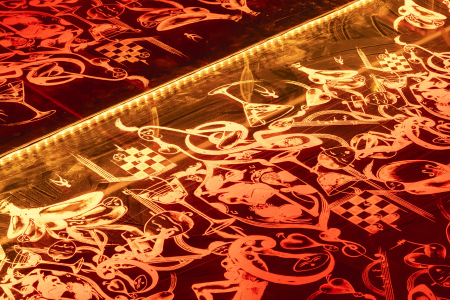 Installation view Sadaf H. Nava, Fabulas Score, schwarzescafé | Luma Westbau, Zurich, 2022. Photo: Nelly Rodriguez