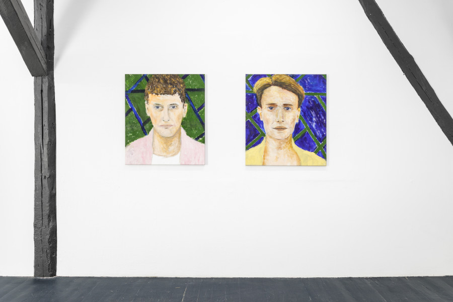Dieter Hall, Portrait of Roman, 2021, oil on canvas, 77 x 85 cm and Portrait of Chester, 2021, oil on canvas, 77 x 85 cm Photo: Kilian Bannwart