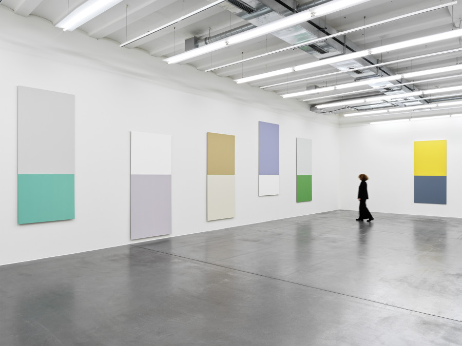Kapwani Kiwanga, Linear Paintings, 2017-2021 Ausstellungsansicht | Exhibition view, Museum Haus Konstruktiv, 2022 Farbe auf Trockenbauwand | Paint on drywall sheet je I each 250 x 125 cm Foto I Photo: Stefan Altenburger