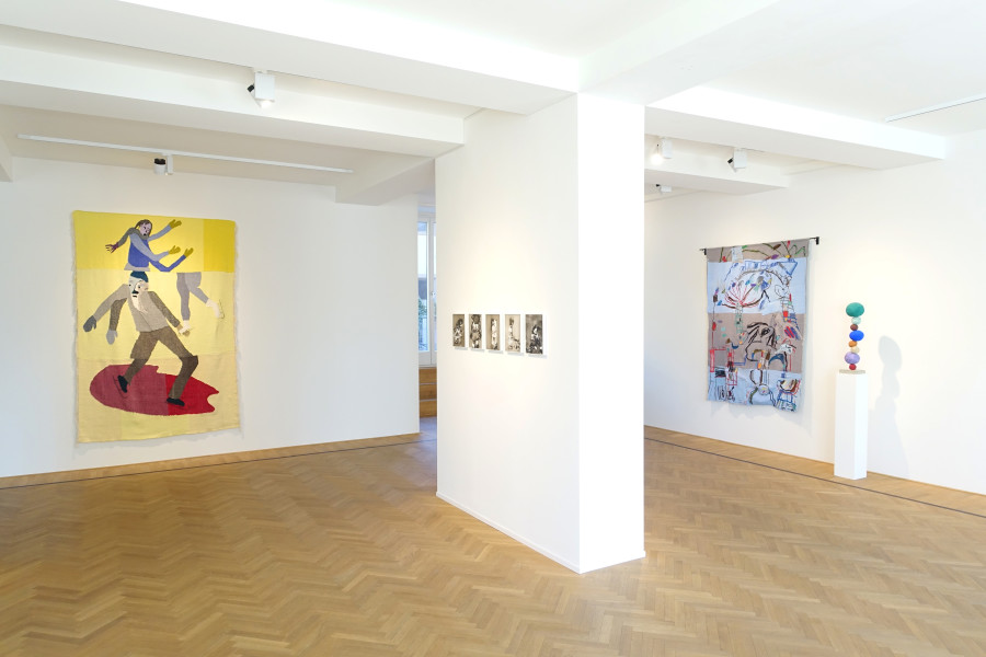 Installation shots of "Don't Fuck With Our Human" with works by Ali Banisadr, Kim Dingle, Christina Forrer, Xiao Guo Hui, Tahnee Lonsdale, Annie Morris exhibited at Galerie Fabian Lang, (17.09.2022-05.11.2022). Credit: Courtesy of the artists and Galerie Fabian Lang. Copyright: © Fabian Lang